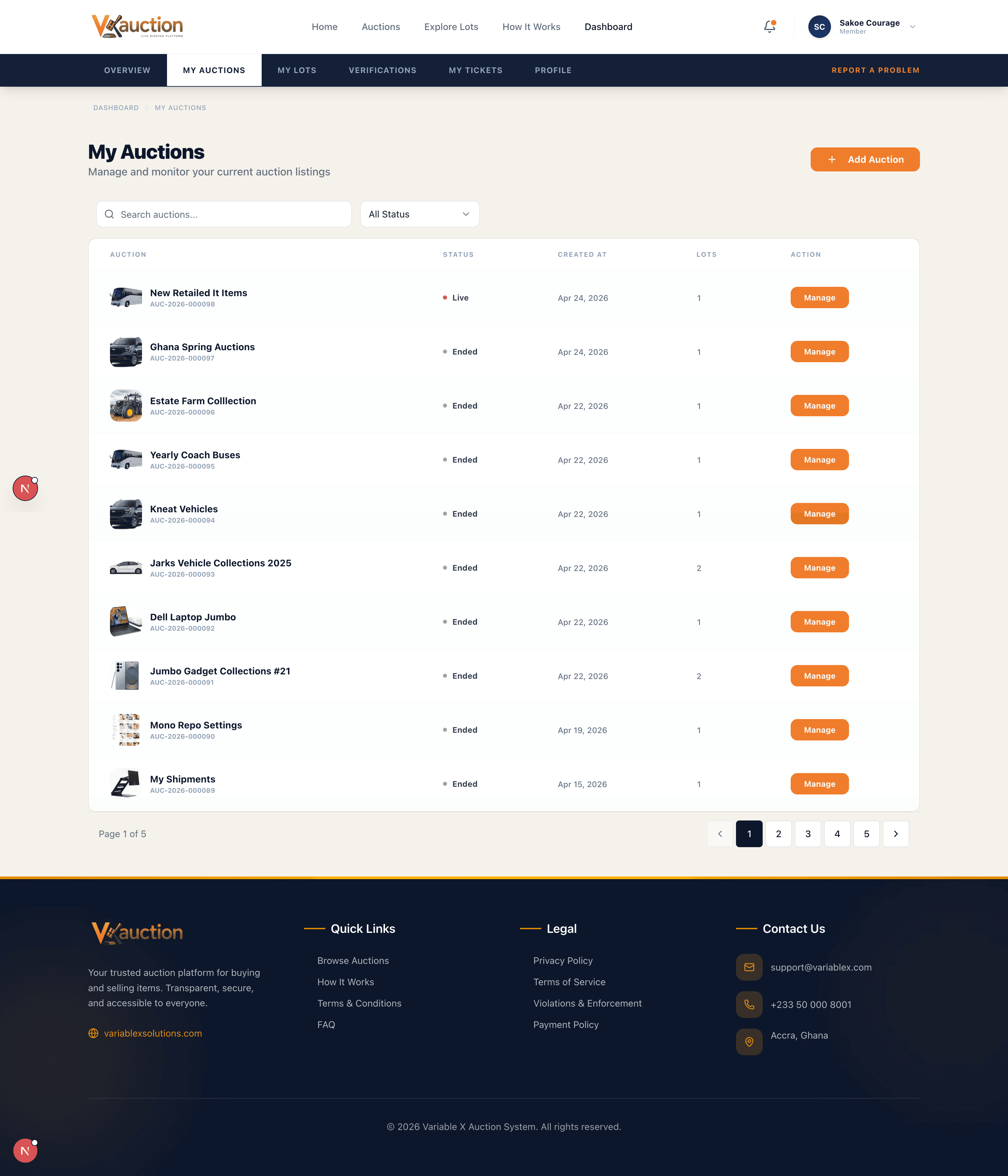 Comprehensive auction management for verified sellers.