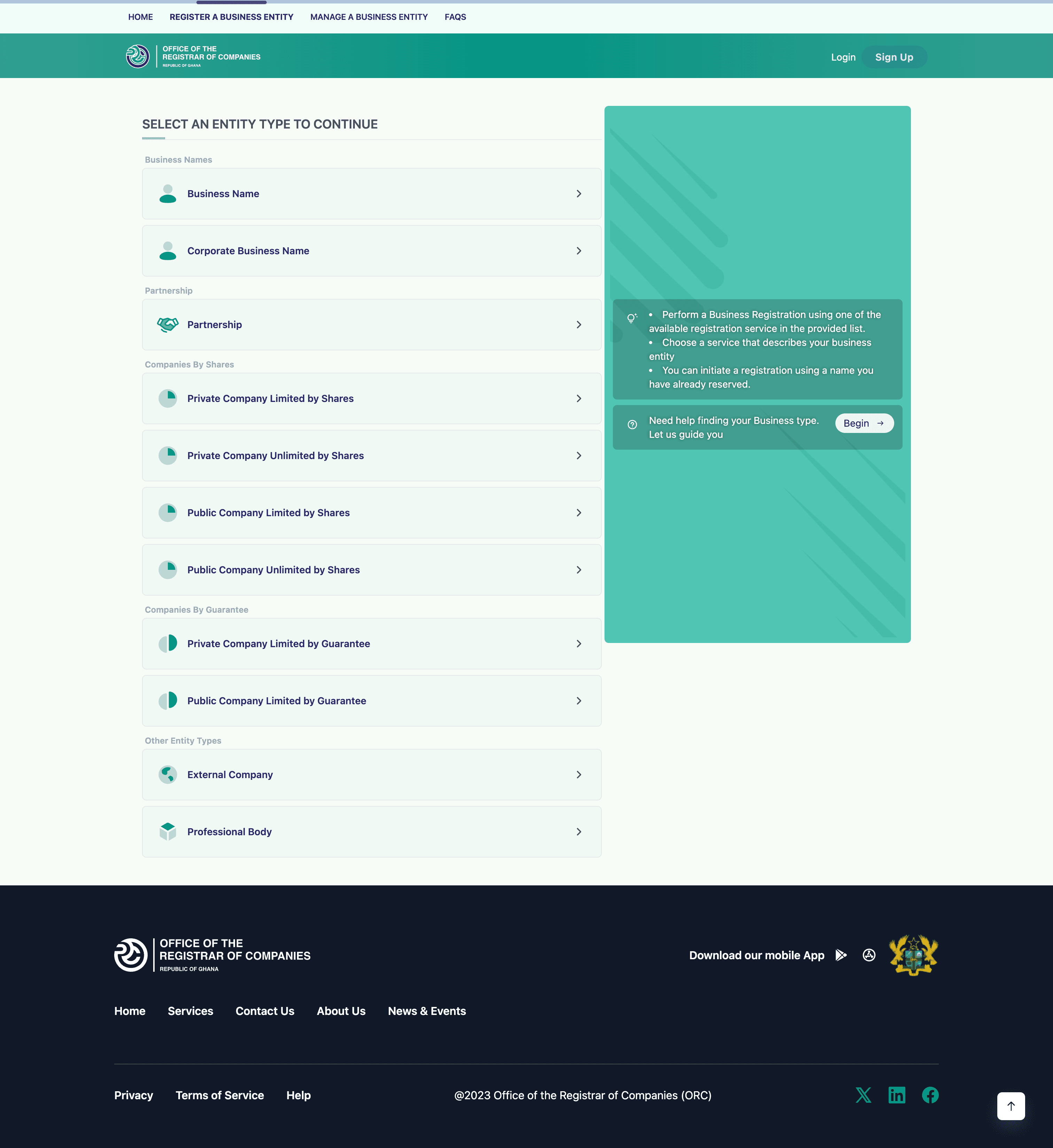 Corporate entity services overview and service catalog.